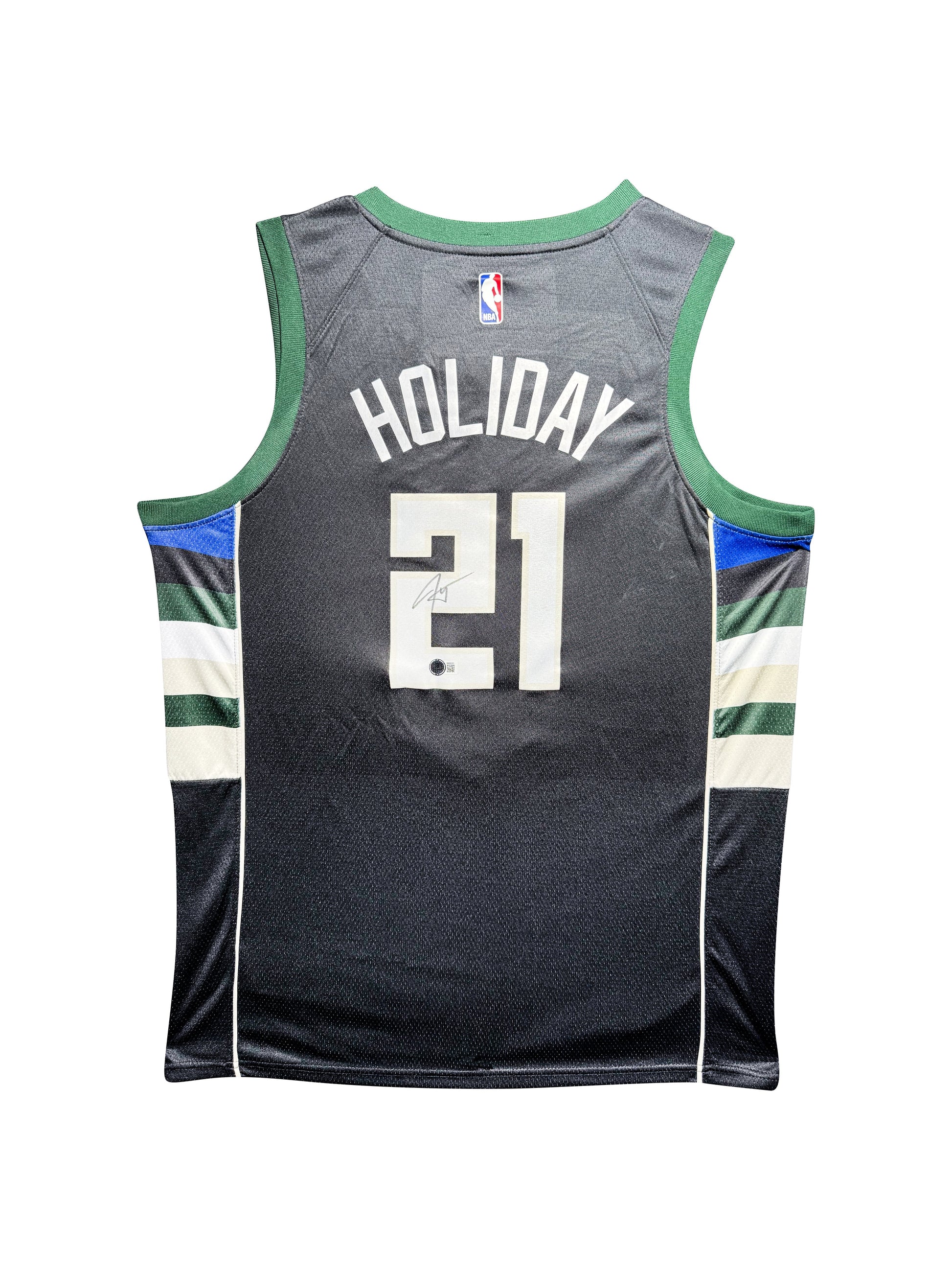 Maillot Authentique Exterieur Milwaukee Bucks signe par Jrue Holiday certifie par Beckett authentic-signatures