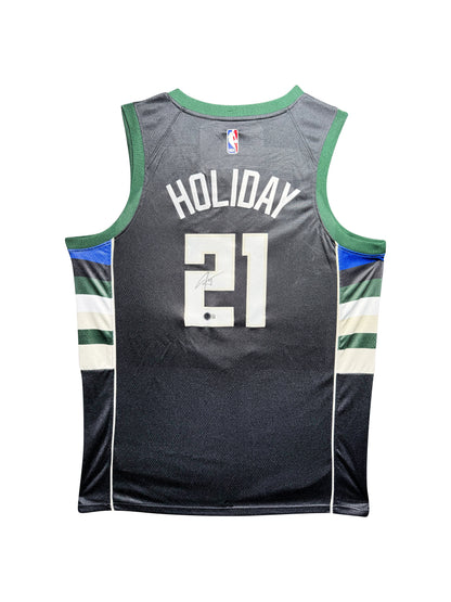 Maillot Authentique Exterieur Milwaukee Bucks signe par Jrue Holiday certifie par Beckett authentic-signatures