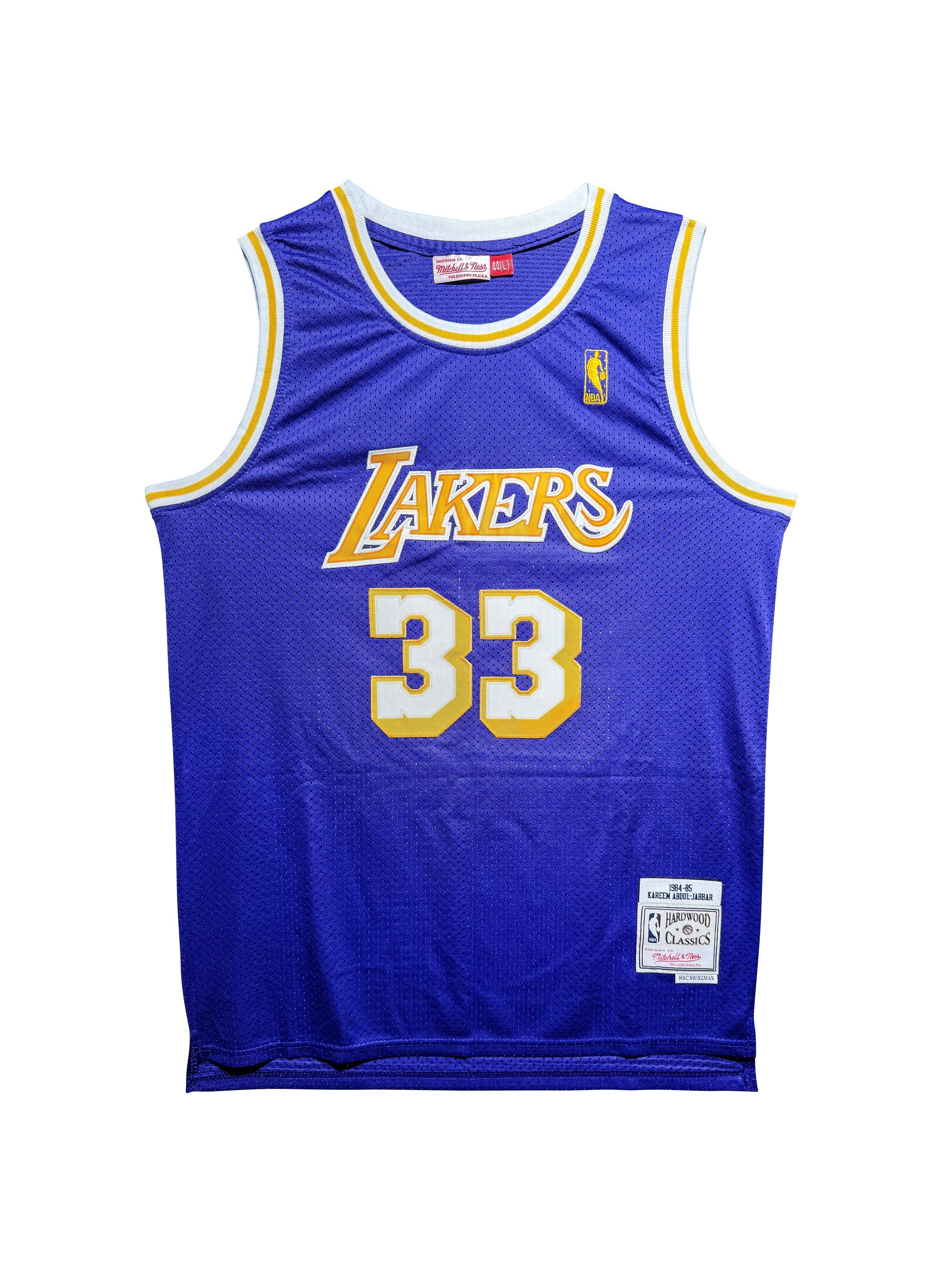 Maillot Authentique Mitchell and Ness  Exterieur Los Angeles Lakers signe par Kareem Abdul-Jabbar certifie par Beckett authentic-signatures