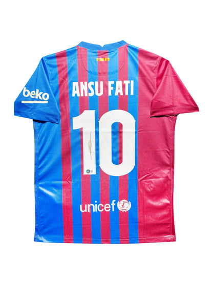 Maillot Domicile signe par Ansu Fati FC Barcelone 2021-22 Certifie par Beckett authentic-signatures