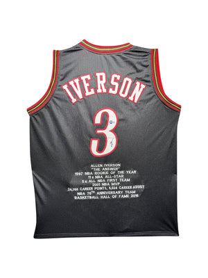 Maillot Custom Exterieur Philapelphia 76ers signe avec Statistiques de Carrière par Allen Iverson certifie par Beckett authentic-signatures