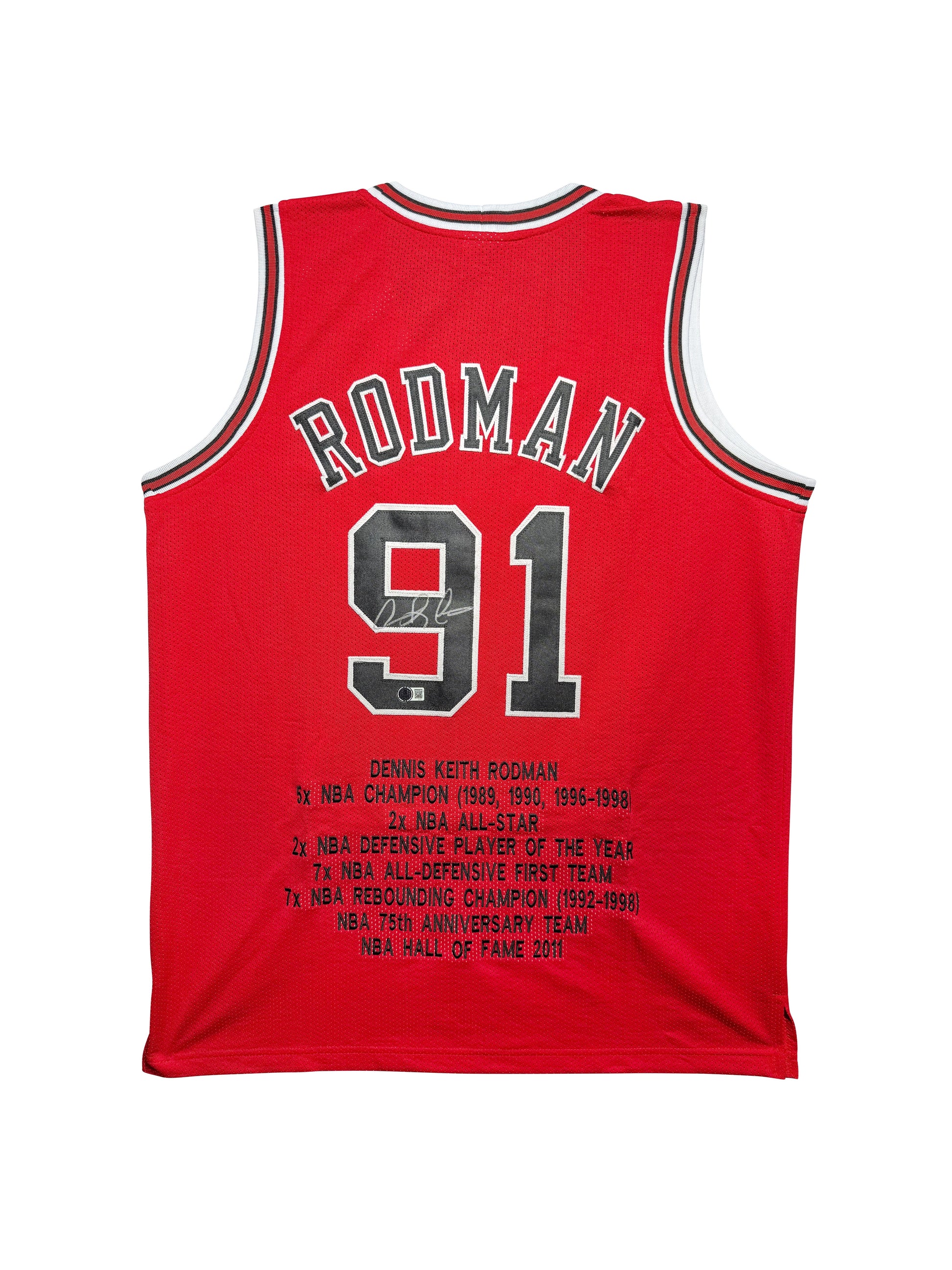 Maillot Stats Carriere Custom Domicile Chicago Bulls  signe par Dennis Rodman certifie par Beckett authentic-signatures