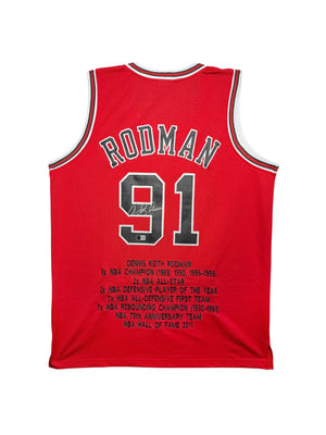 Maillot Stats Carriere Custom Domicile Chicago Bulls  signe par Dennis Rodman certifie par Beckett authentic-signatures