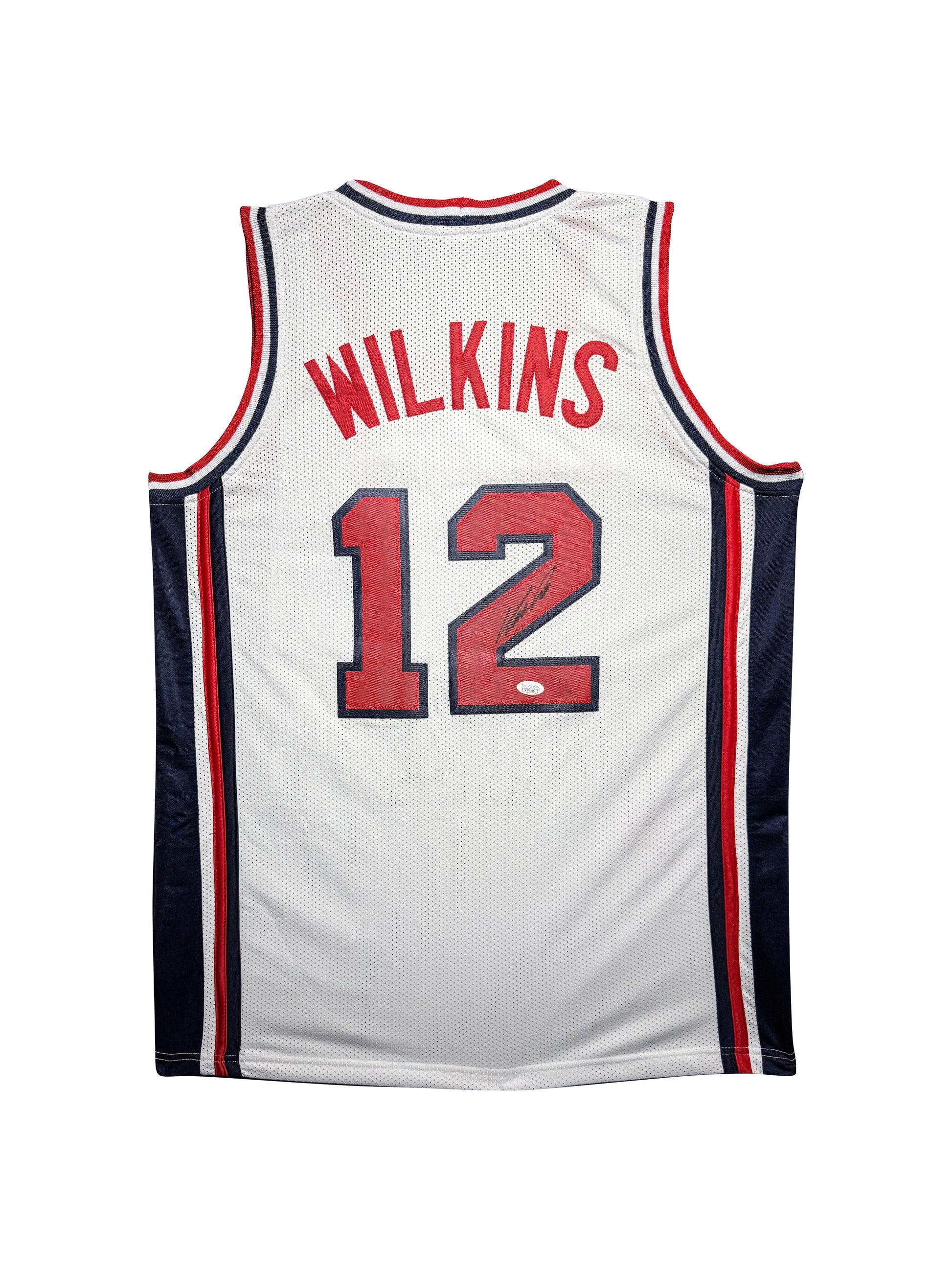 Maillot Custom Domicile Team USA Edition Championnat du Monde FIBA 1994 signe par Dominique Wilkins et certifie par JSA authentic-signatures