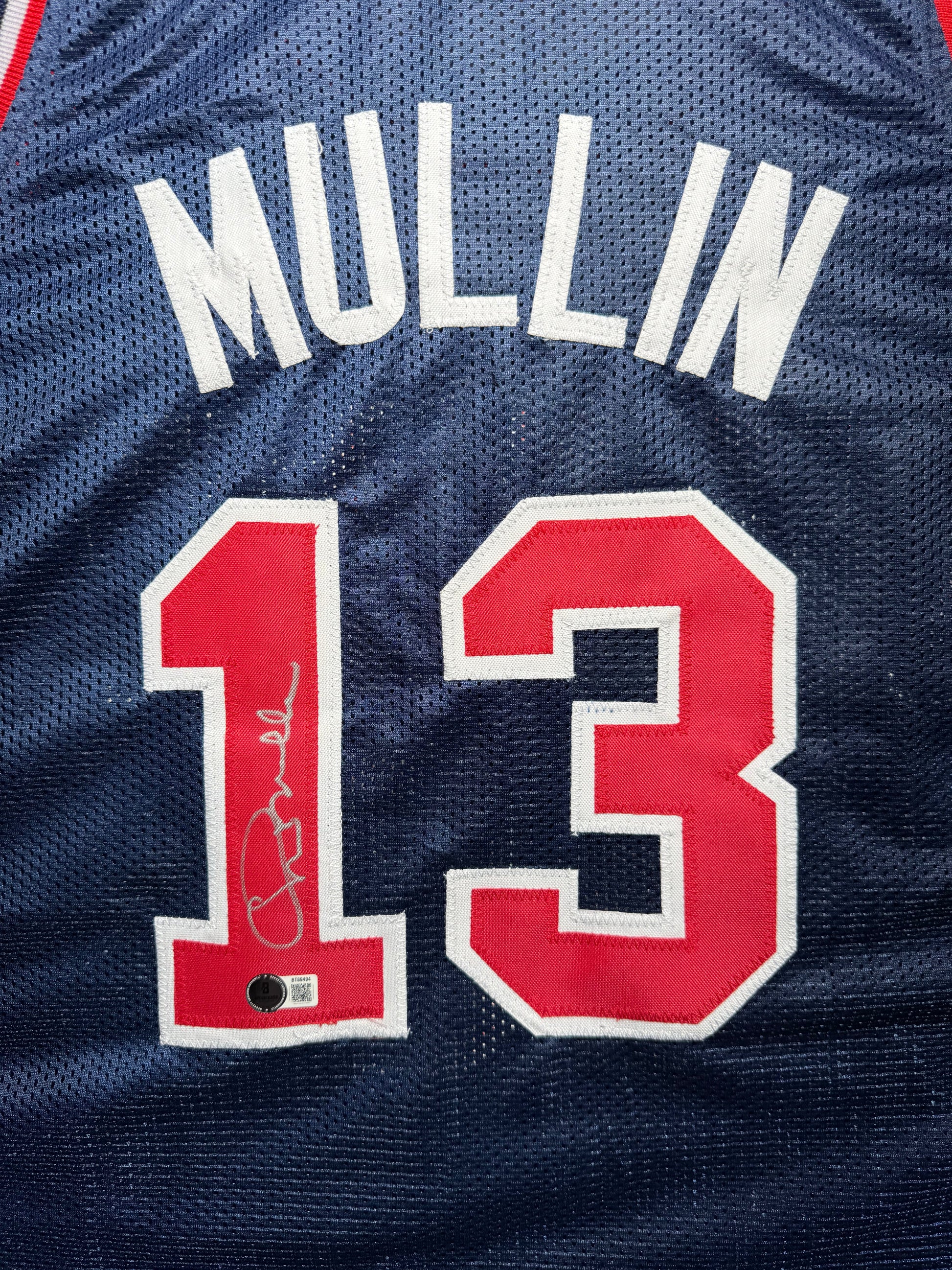 Maillot Custom Exterieur Team USA Edition Dream team Jeux Olympiques Barcelone 1992 signe par Chris Mullin et certifie par Beckett authentic-signatures
