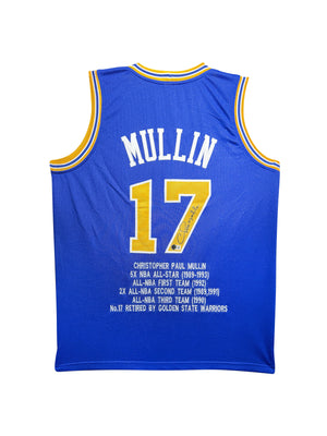 Maillot Custom avec statistiques de carrière Golden Sate Warriors signe par Chris Mullin et certifie par Beckett authentic-signatures