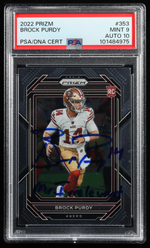 UNIQUE SIGNATURE "MR IRRELEVANT" Brock Purdy Signed 2022 Panini Prizm 353 RC Inscribed "Mr Irrelevant" (PSA 9 | AUTO 10) authentic-signatures