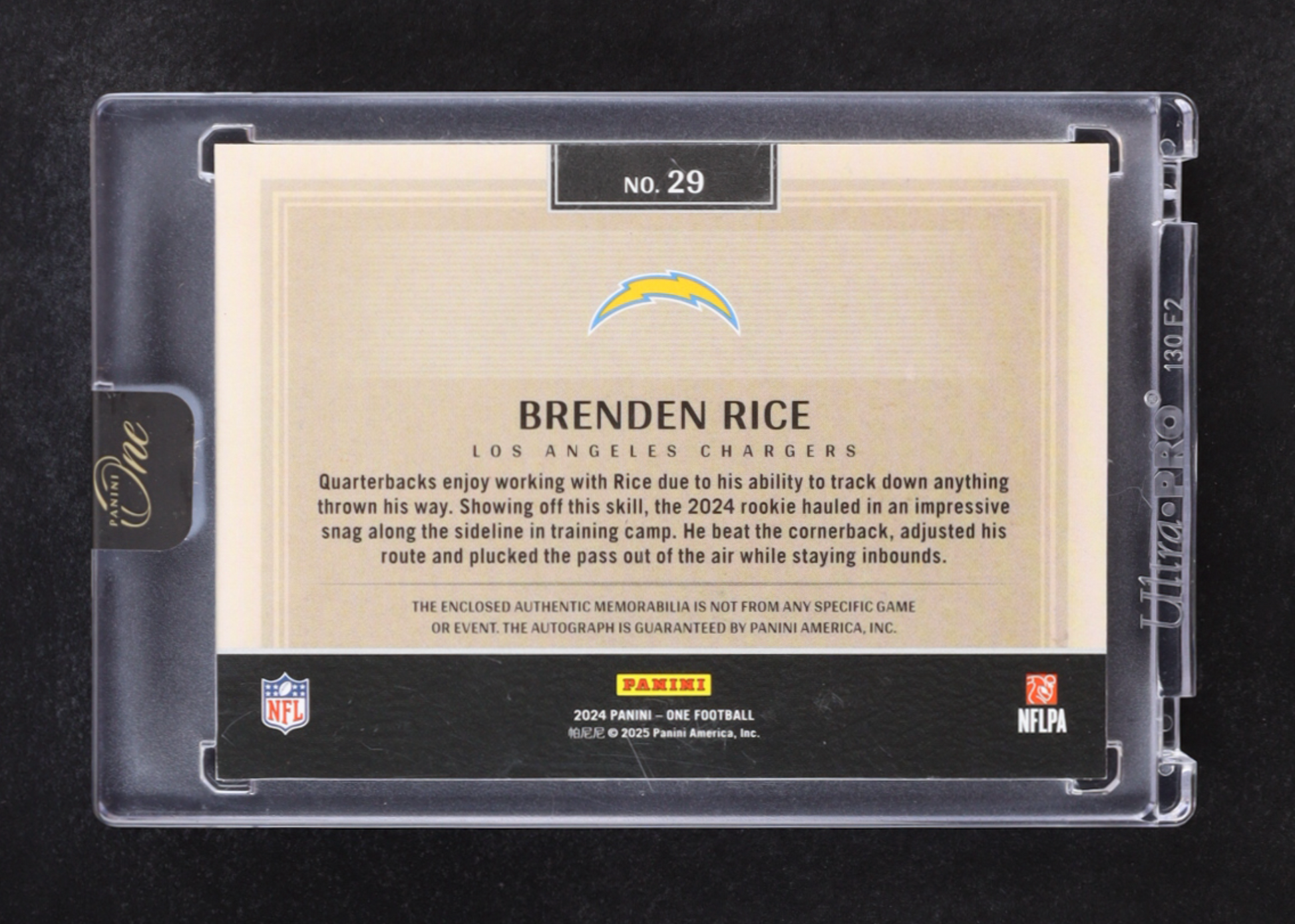 Brenden Rice 2024 Panini One Rookie Patch Autographs #29 RC #124/199 authentic-signatures