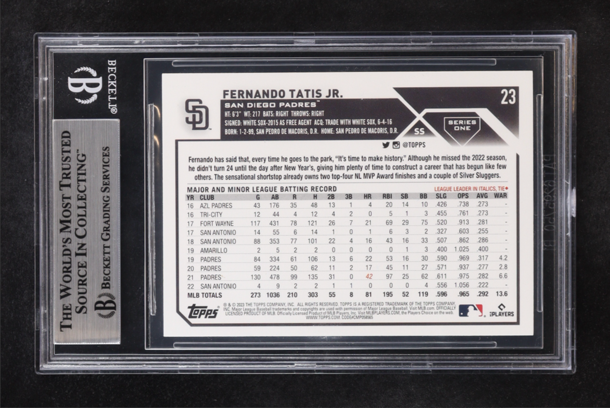 Fernando Tatis Jr. Signed 2023 Topps #23 (BGS) authentic-signatures