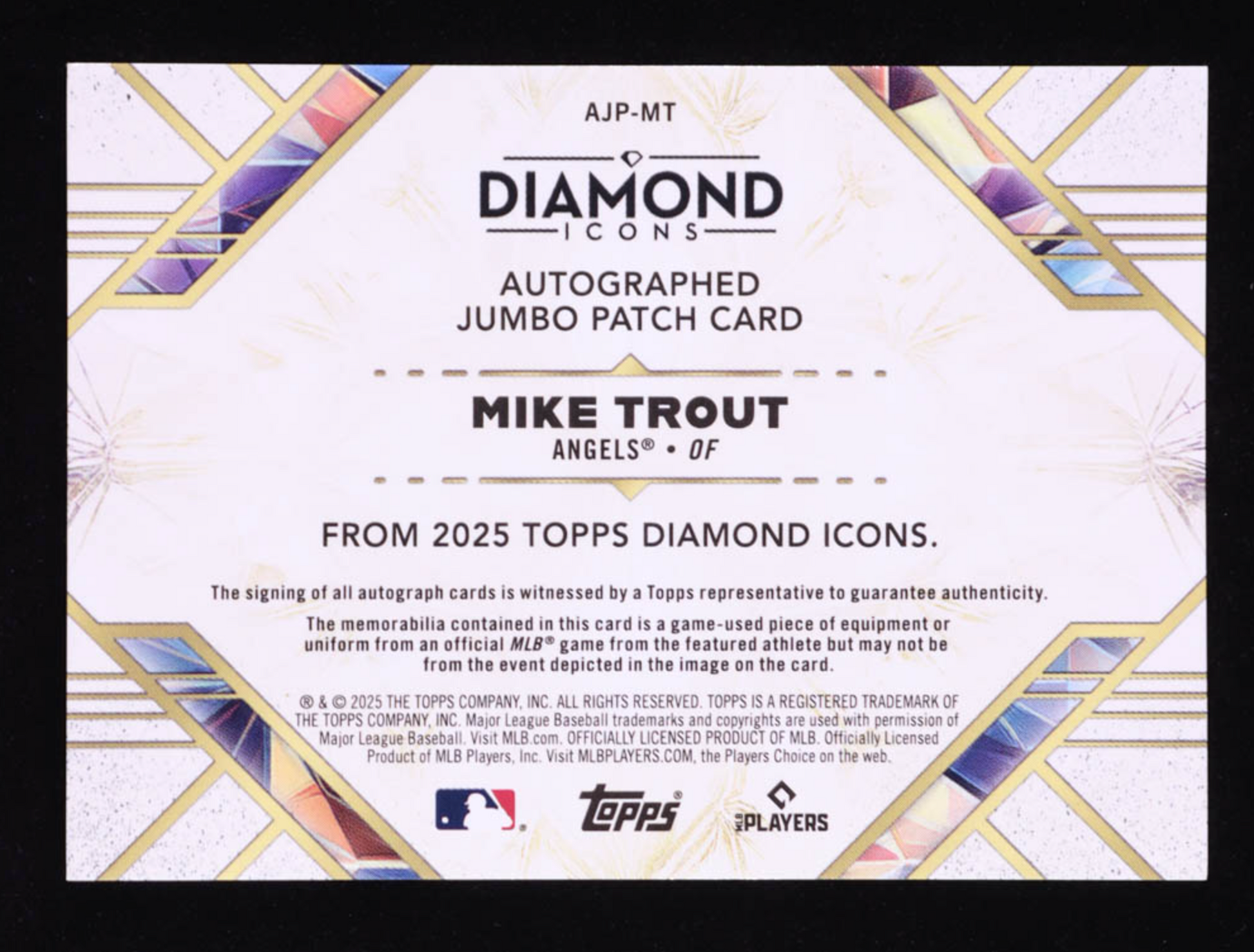 Mike Trout 2025 Topps Diamond Icons Autographed Jumbo Patch #AJPMT #21/25 authentic-signatures
