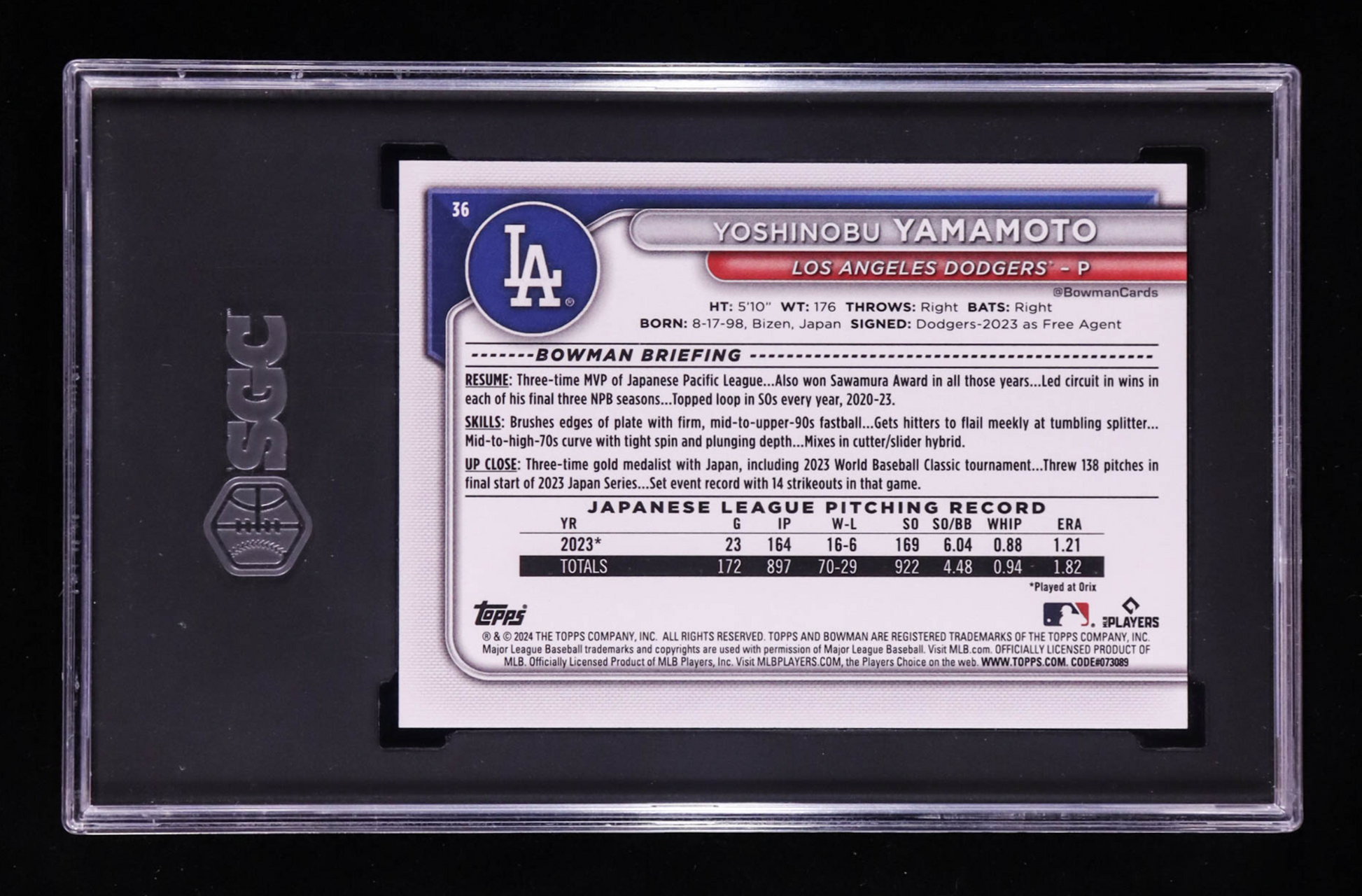 Yoshinobu Yamamoto 2024 Bowman #36 RC (SGC 10) authentic-signatures