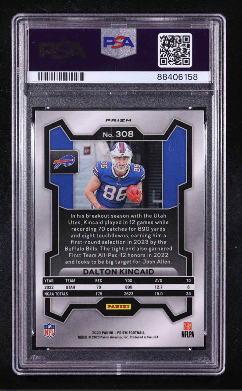 Dalton Kincaid 2023 Panini Prizm Prizms Orange Disco #308 RC (PSA 10) authentic-signatures