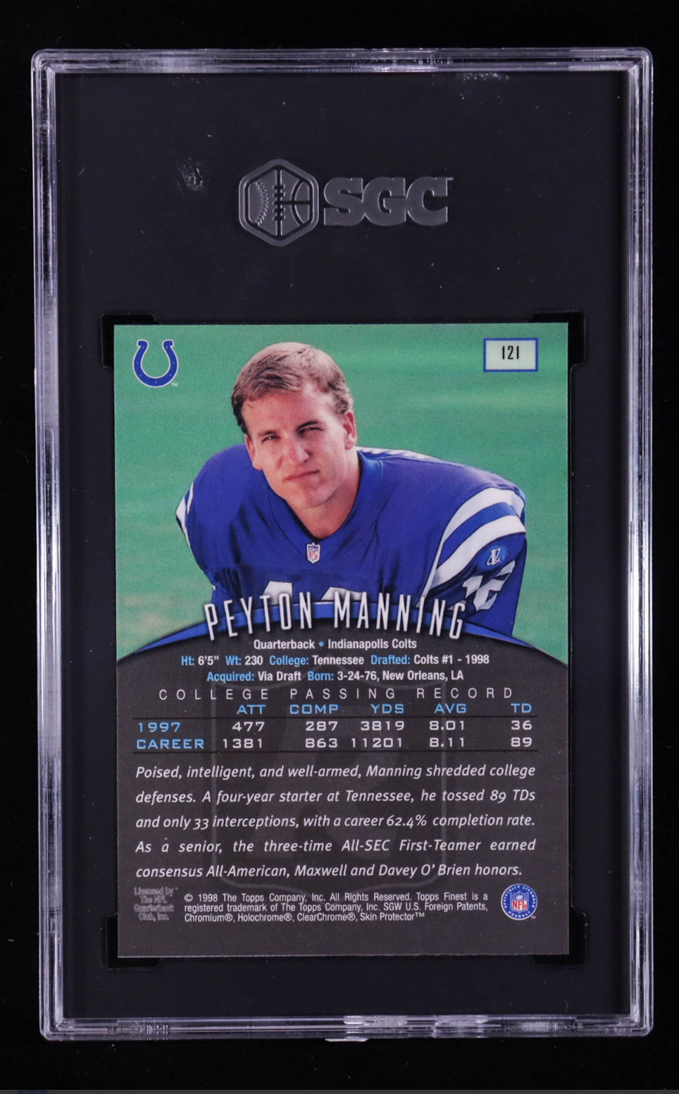 Peyton Manning 1998 Finest #121 RC (SGC 8) authentic-signatures