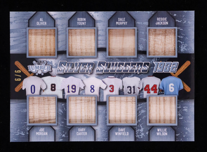 Oliver / Yount / Murphy / Jackson / Morgan / Carter / Winfield / Wilson 2022 Leaf Lumber Silver Sluggers 1982 Bat Materials #SS07 #9/9 authentic-signatures