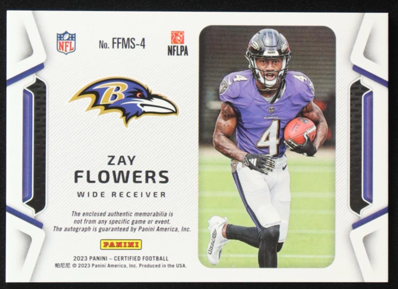 Zay Flowers 2023 Certified Freshman Fabric Mirror Signatures #4 RC #053/199 authentic-signatures
