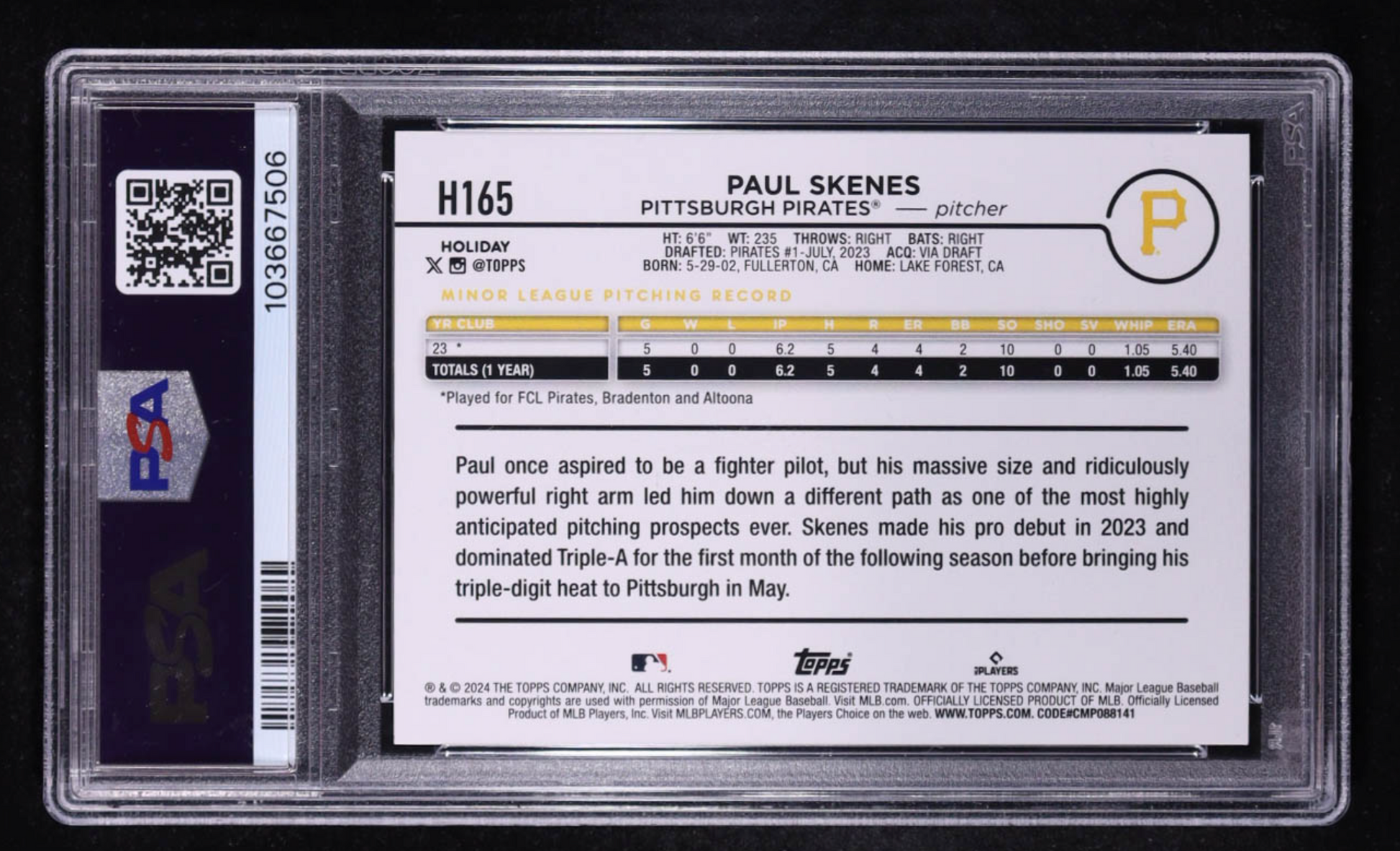 Paul Skenes 2024 Topps Holiday #H165 RC (PSA 10) authentic-signatures