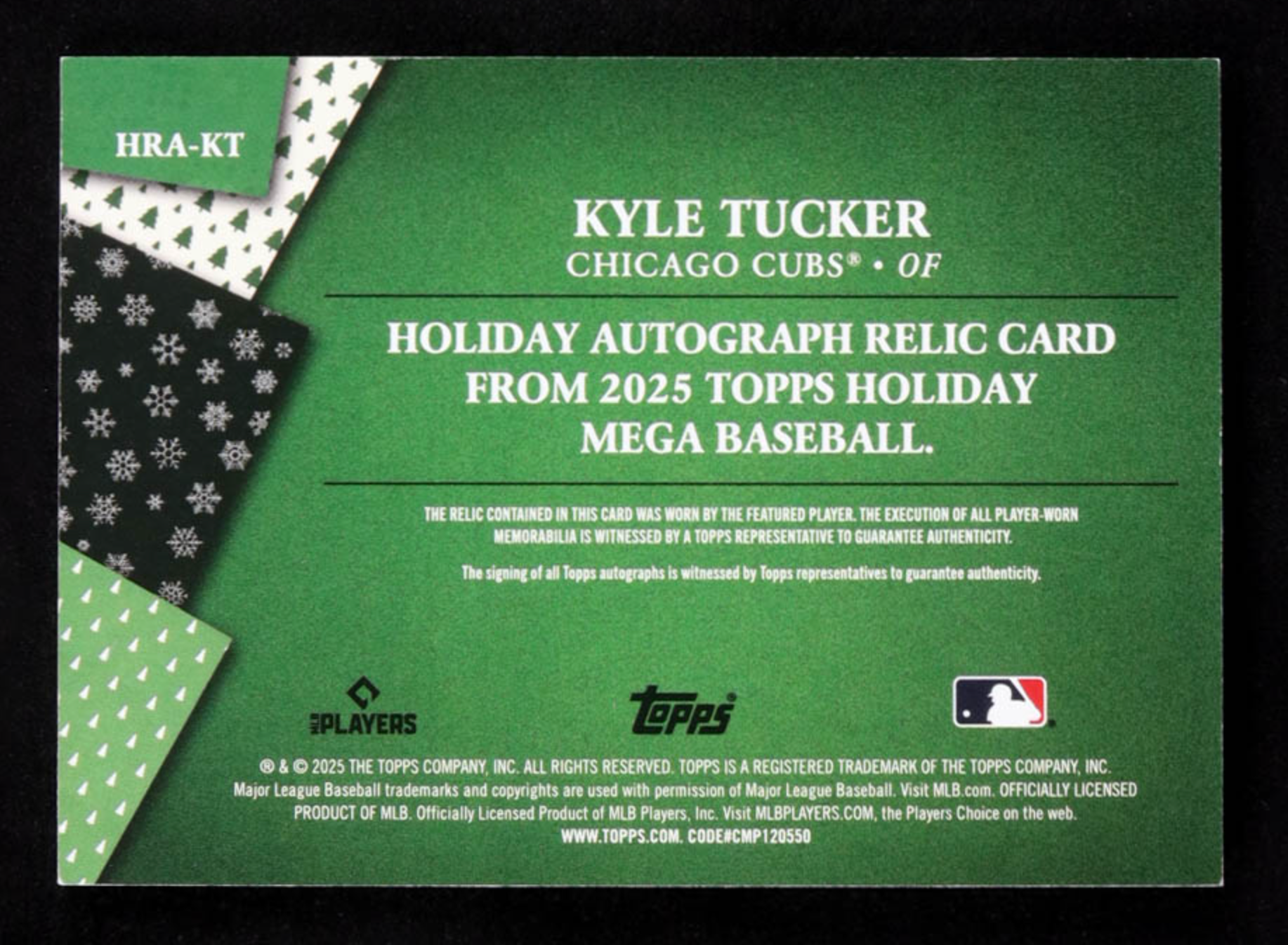 Kyle Tucker 2025 Topps Holiday Holiday Autograph Relics #HRAKT #7/10 authentic-signatures