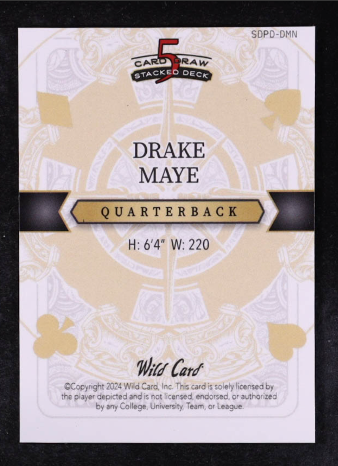 Drake Maye 2024 Wild Card 5 Card Draw Stacked Deck Jack Diamonds Purple #SDPDDMN #1/1 RC authentic-signatures