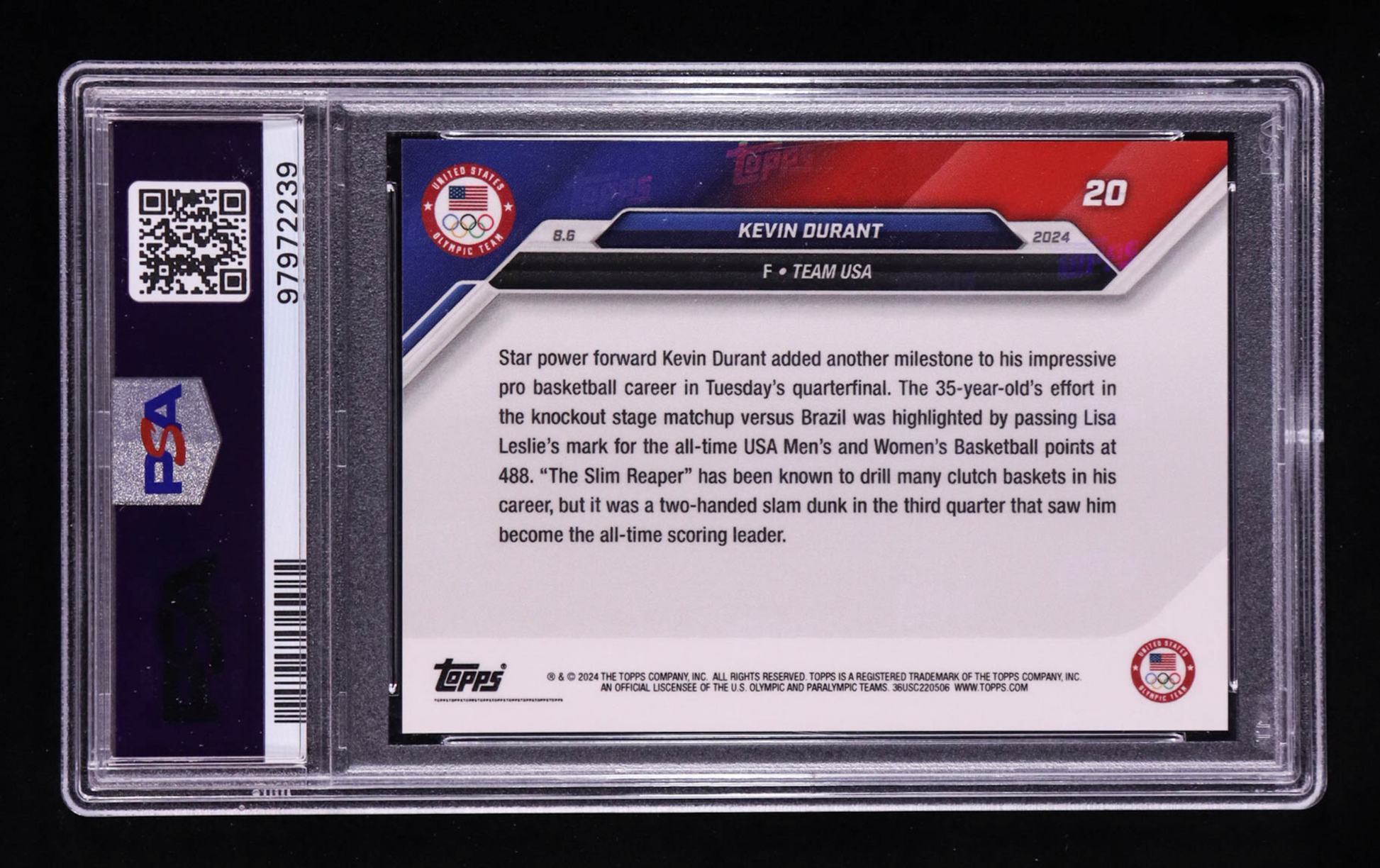 Kevin Durant 2024 Topps Now Olympic Games #20 (PSA 10) authentic-signatures