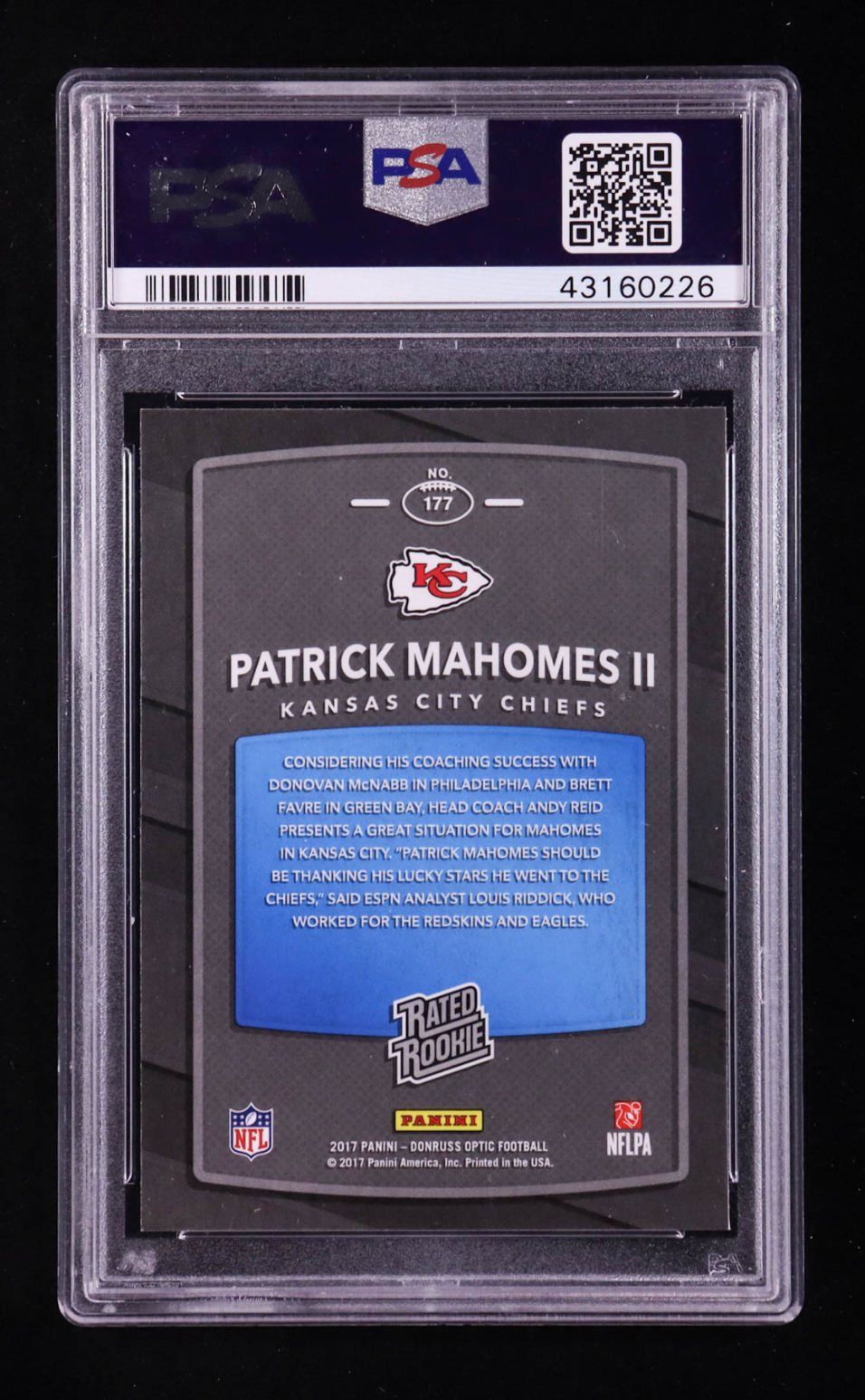 Patrick Mahomes II 2017 Donruss Optic #177 RR RC (PSA 10) authentic-signatures