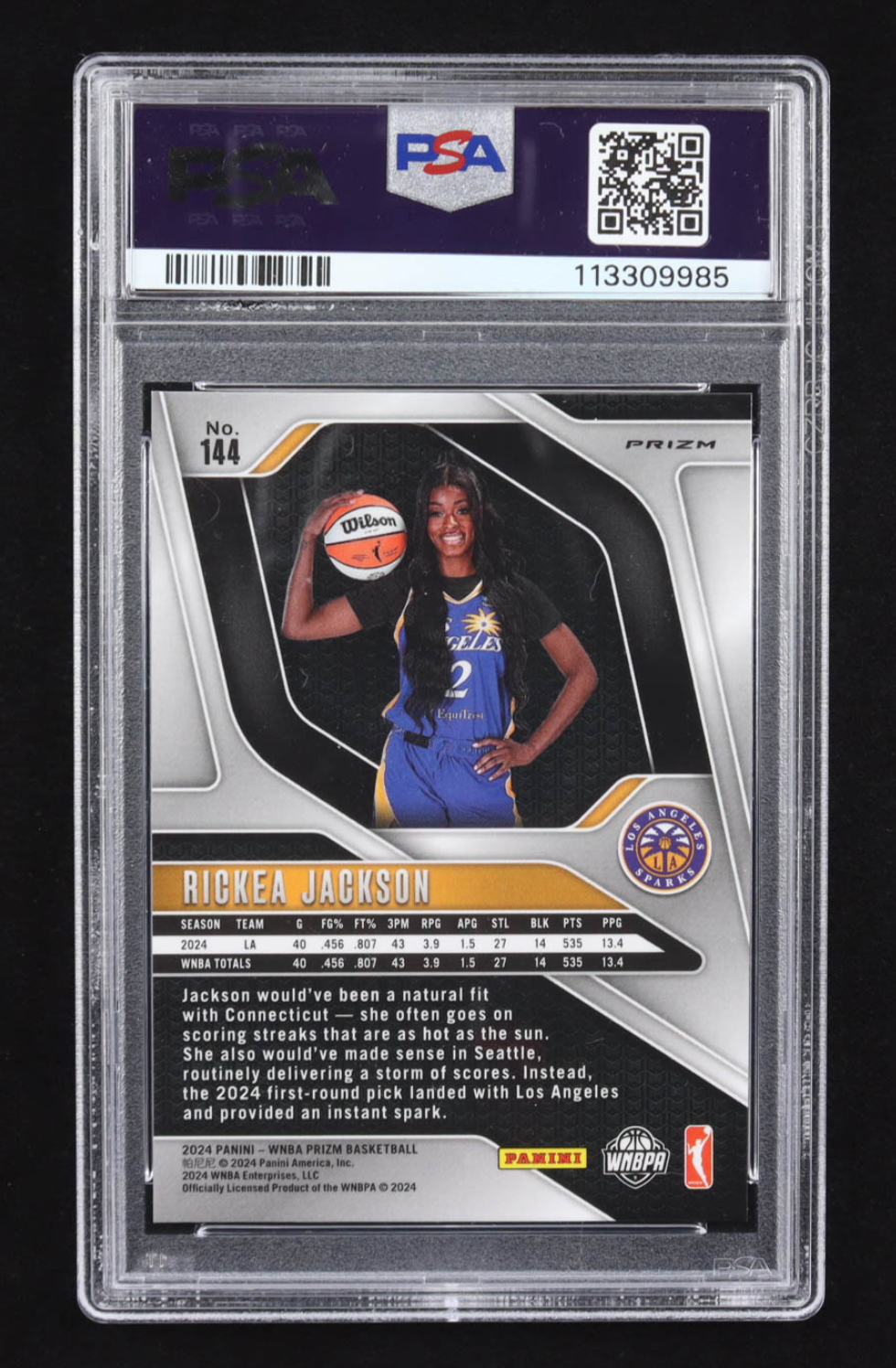 Rickea Jackson 2024 Panini Prizm WNBA Prizms WNBA Logo #144 RC (PSA 9) authentic-signatures