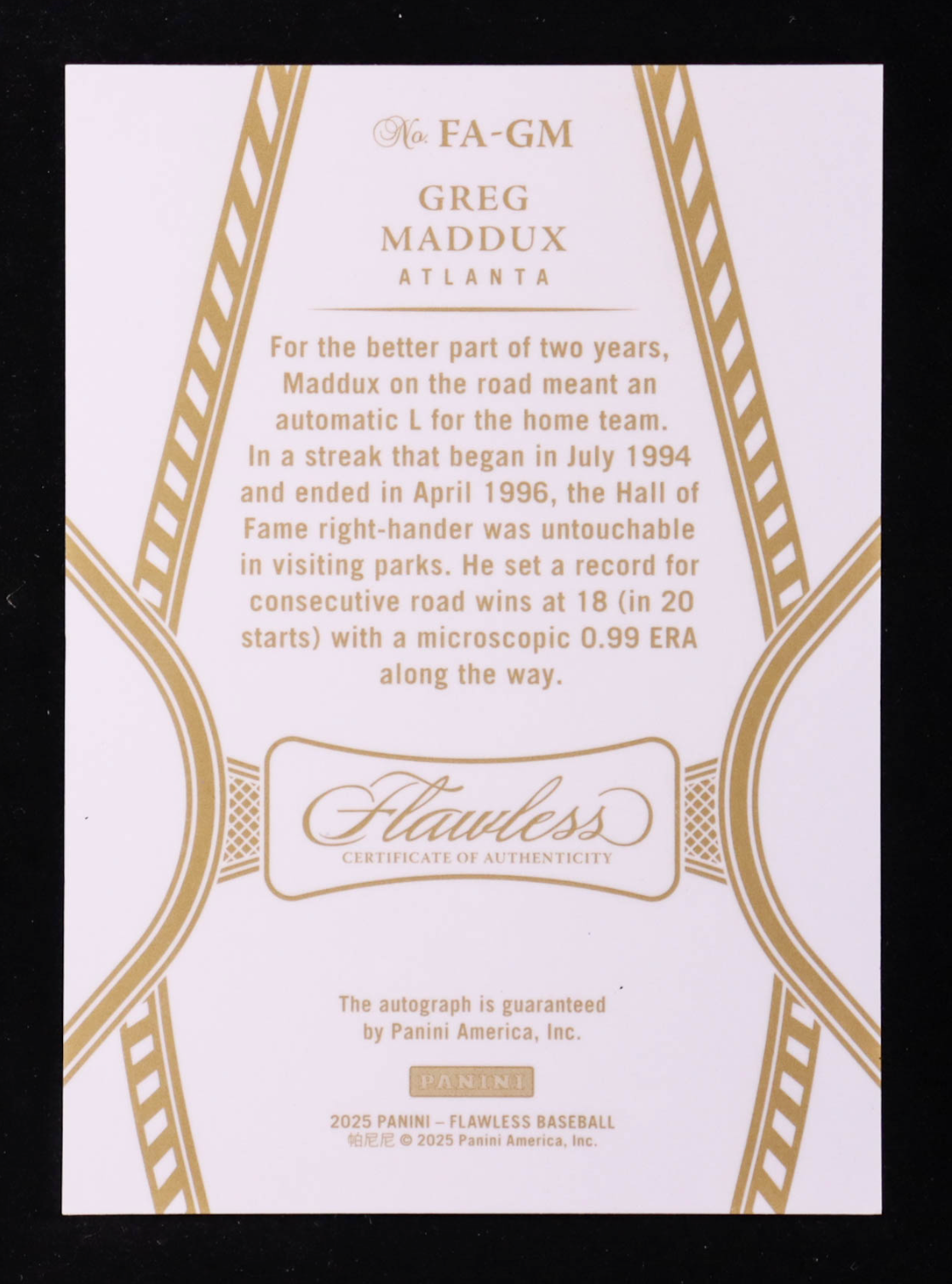 Greg Maddux 2025 Panini Flawless Flawless Autographs Sapphire #19 #06/15 authentic-signatures