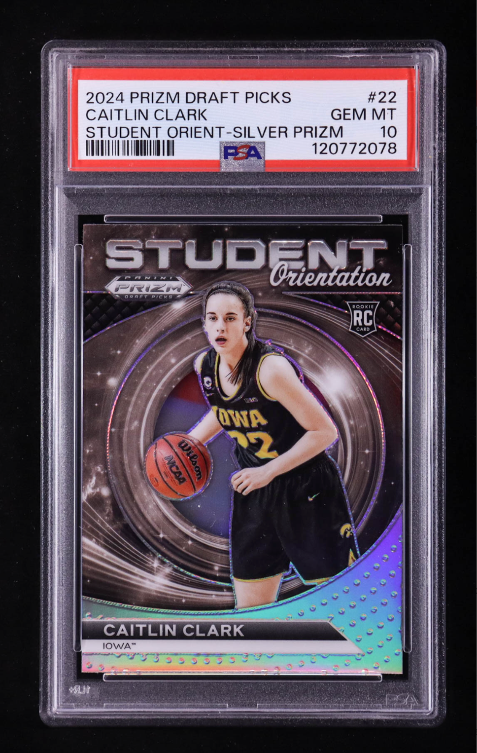 Caitlin Clark 2024-25 Panini Prizm Draft Picks Student Orientation Prizms Silver #22 RC (PSA 10) authentic-signatures