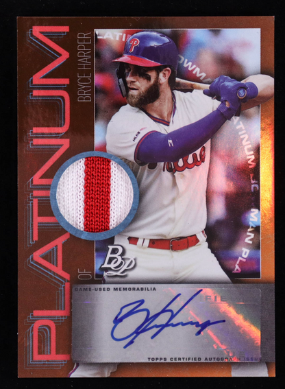 Bryce Harper 2020 Bowman Platinum Pieces Autograph Relics Orange #PPARBH #10/25 authentic-signatures