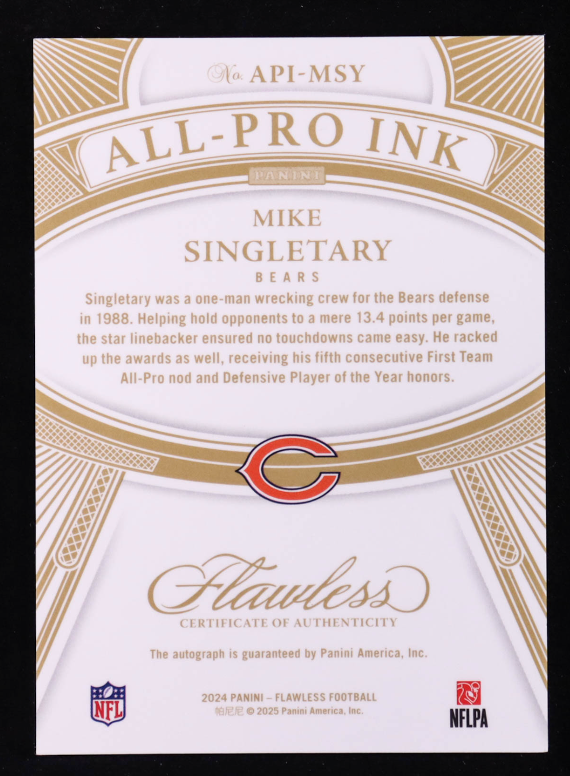 Mike Singletary 2024 Panini Flawless All Pro Ink #14 #13/25 authentic-signatures