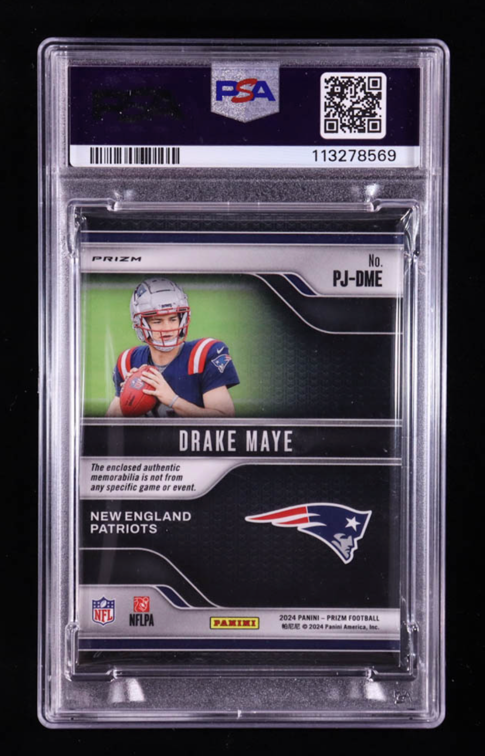 Drake Maye 2024 Panini Prizm Premier Jerseys Neon Green Pulsar #6 RC (PSA 9) authentic-signatures