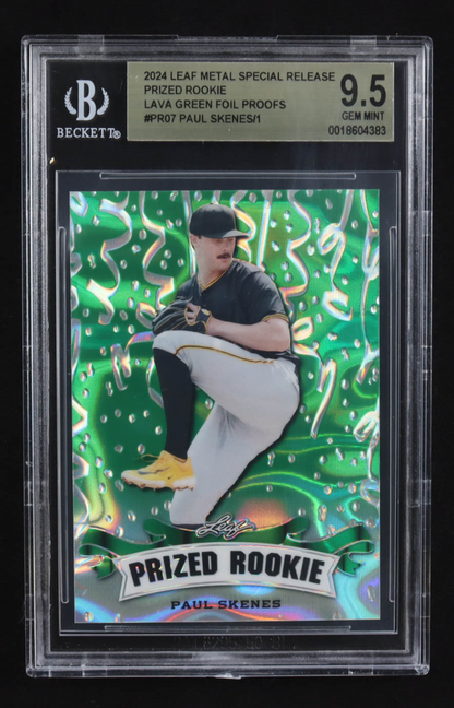 Paul Skenes 2024 Leaf Metal Special Release Prized Rookie Lava Green Foil Proofs #PR-07 RC #1/1 (BGS 9.5) authentic-signatures
