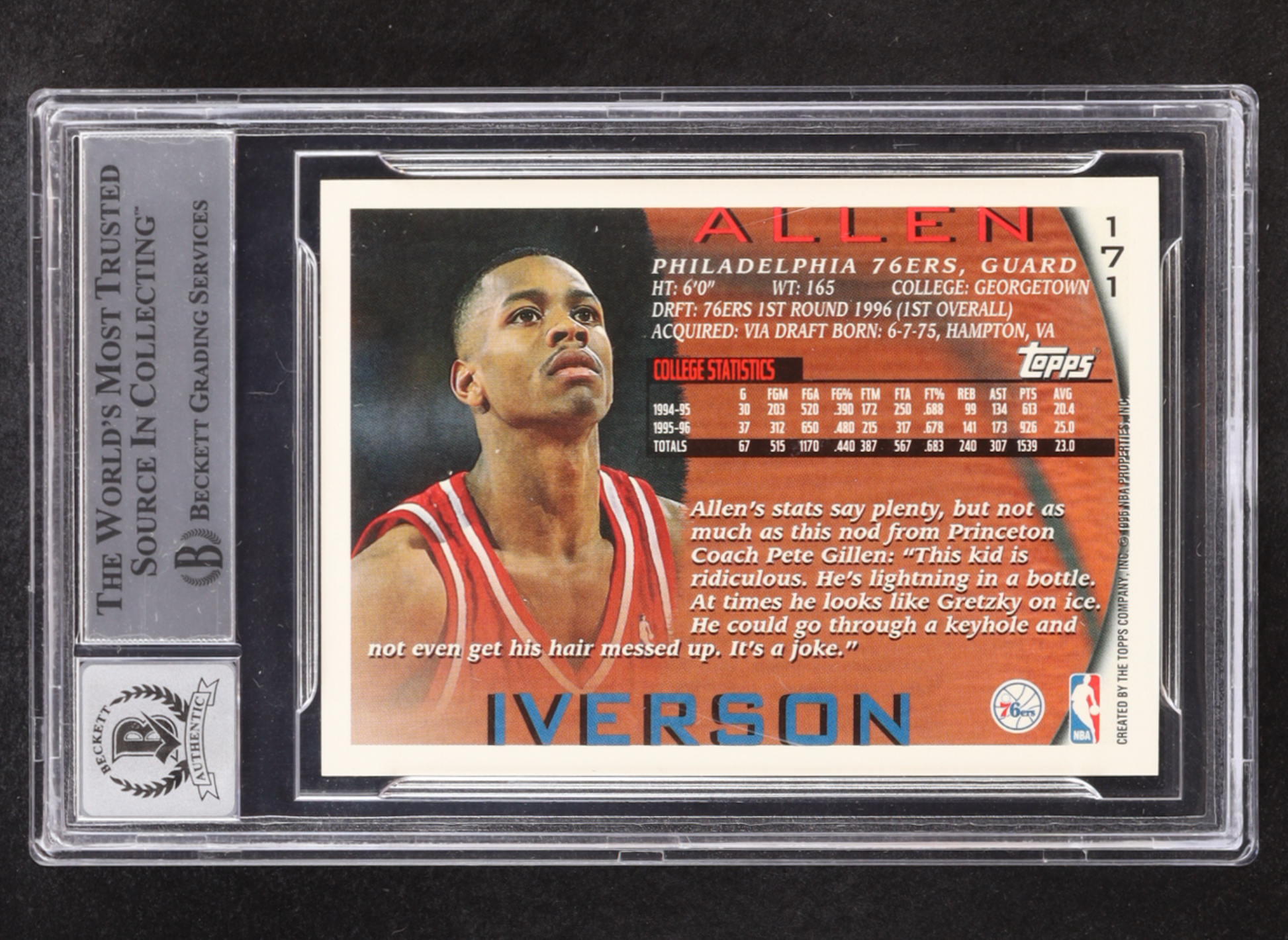 Allen Iverson Signed 1996-97 Topps #171 RC (BGS | Auto 10) authentic-signatures