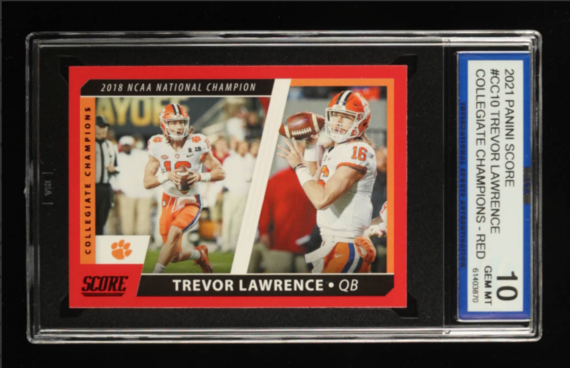 Trevor Lawrence 2021 Score Collegiate Champions Red #10 RC (ISA 10) authentic-signatures