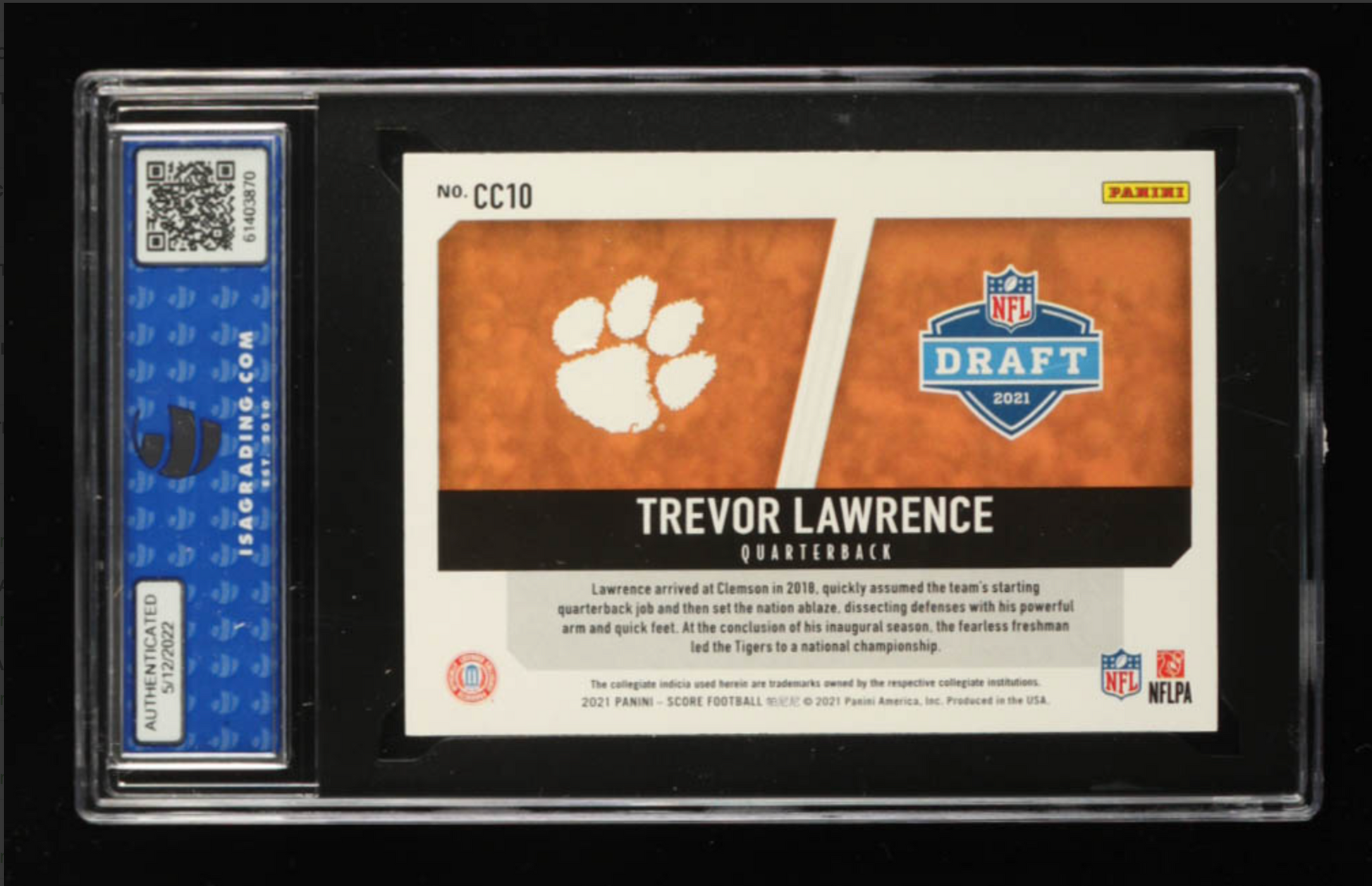 Trevor Lawrence 2021 Score Collegiate Champions Red #10 RC (ISA 10) authentic-signatures