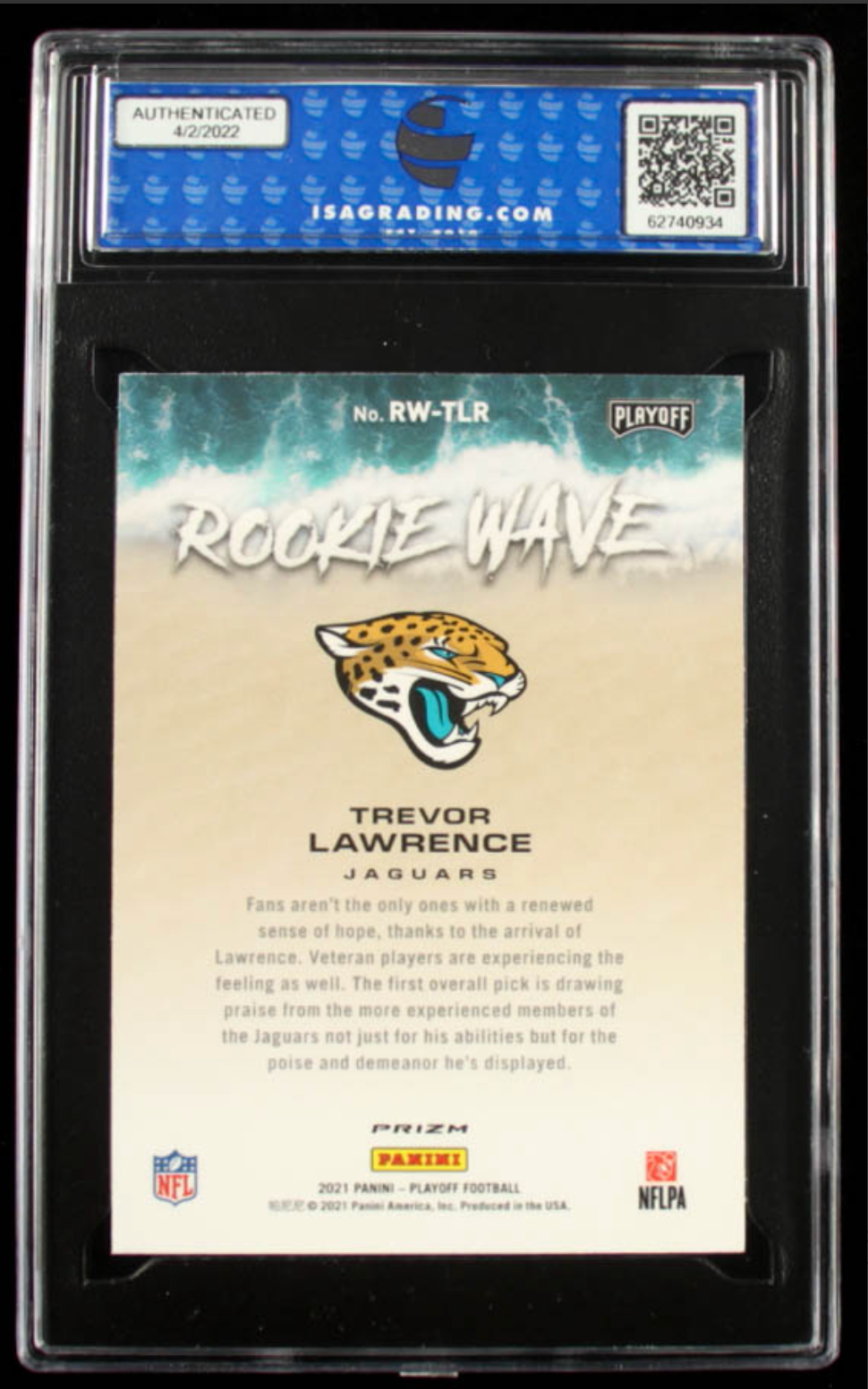 Trevor Lawrence 2021 Playoff Rookie Wave Silver #11 RC (ISA 10) authentic-signatures