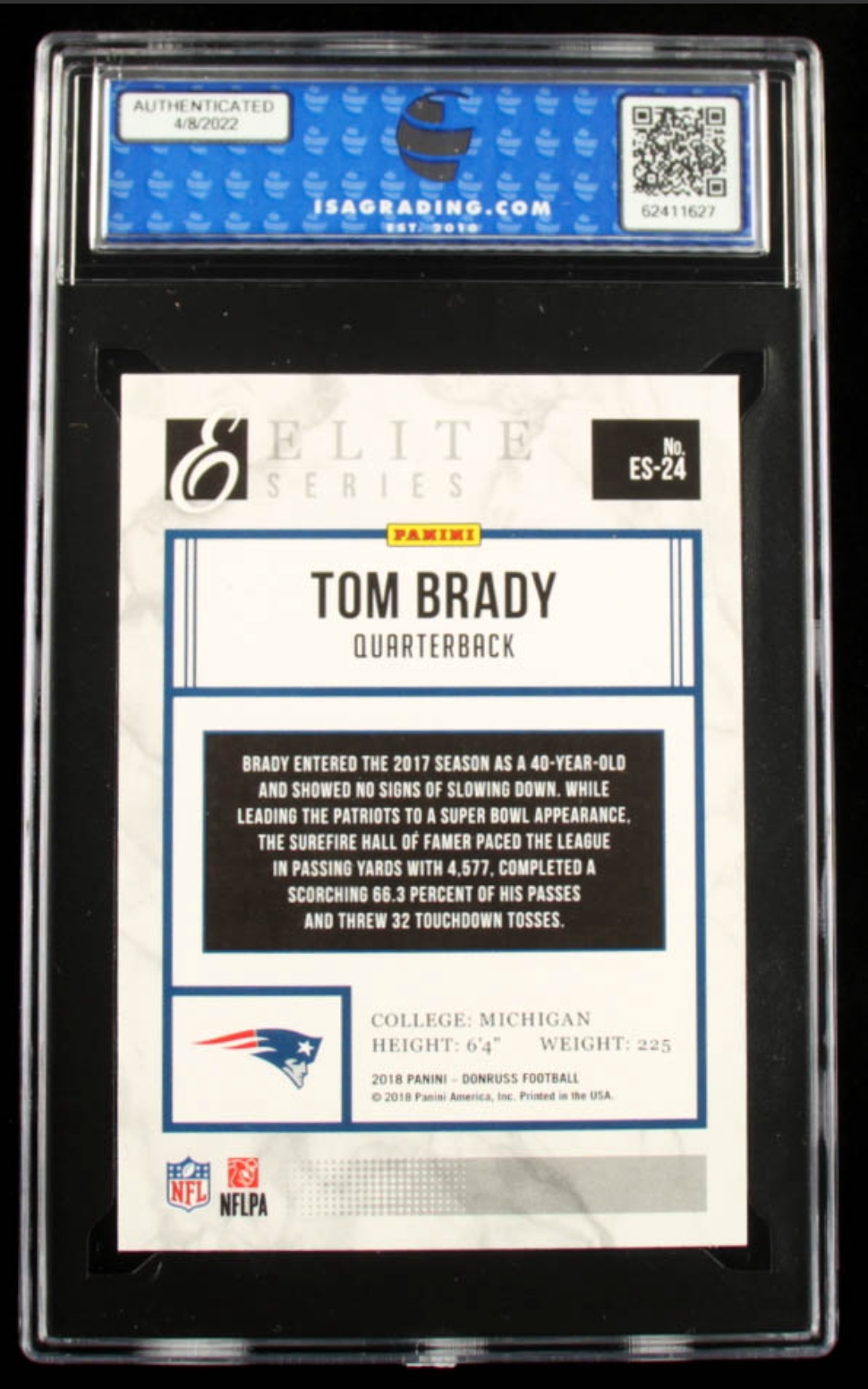 Tom Brady 2018 Donruss The Elite Series #24 (ISA 9) authentic-signatures