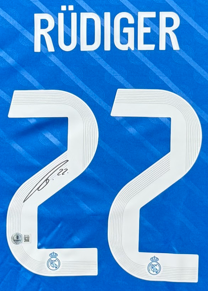 Maillot Exterieur Real Madrid CF 2025-26 signe par Antonio Rudiger Certifie par Beckett authentic-signatures