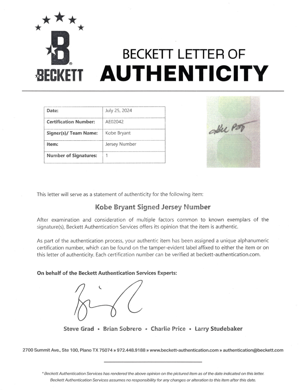 PIECE EXCEPTIONNELLE Maillot Edition Limitée 4/8 Authentique Mitchell and Ness All Star Game 2003  signé par Kobe Bryant certifié par Beckett et PSA authentic-signatures