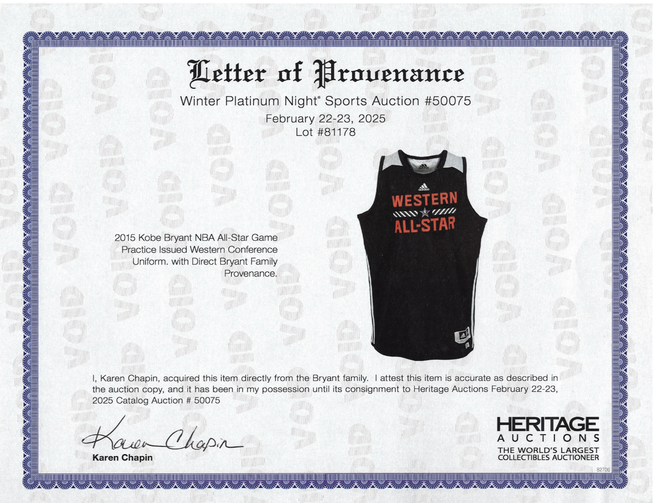 Maillot et Short Portés durant le All Star Game 2015 par Kobe Bryant certifié par The Bryant Family authentic-signatures