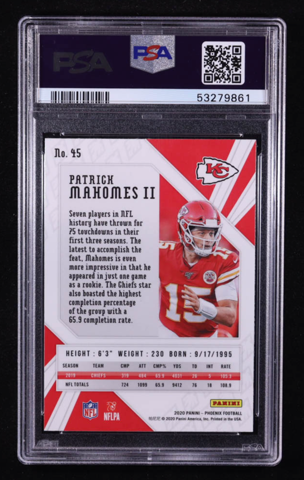 Patrick Mahomes II 2020 Panini Phoenix Fire Burst #45 (PSA 10) authentic-signatures