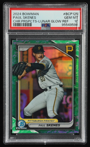 Paul Skenes 2024 Bowman Chrome Prospects Lunar Glow Refractors #BCP125 RC (PSA 10) authentic-signatures