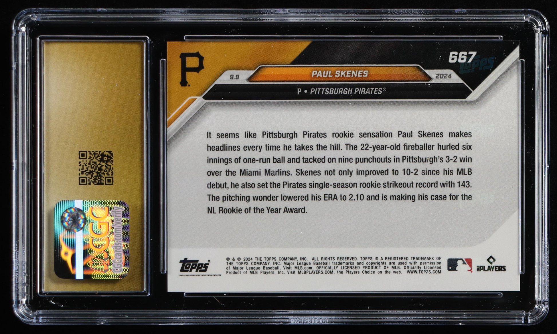 Paul Skenes 2024 Topps Now #667 RC (CGC 10 | Pristine 10) authentic-signatures