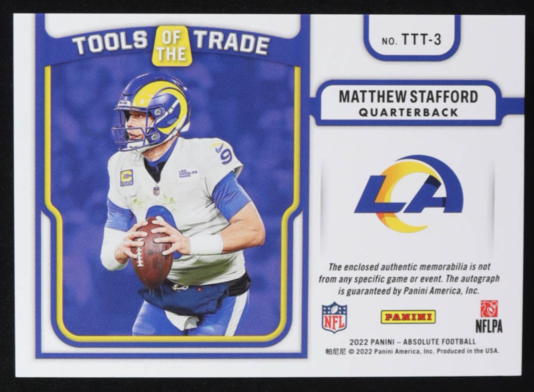 Matthew Stafford 2022 Absolute Tools of the Trade Triple Material Autographs Prime #3 #23/25 authentic-signatures